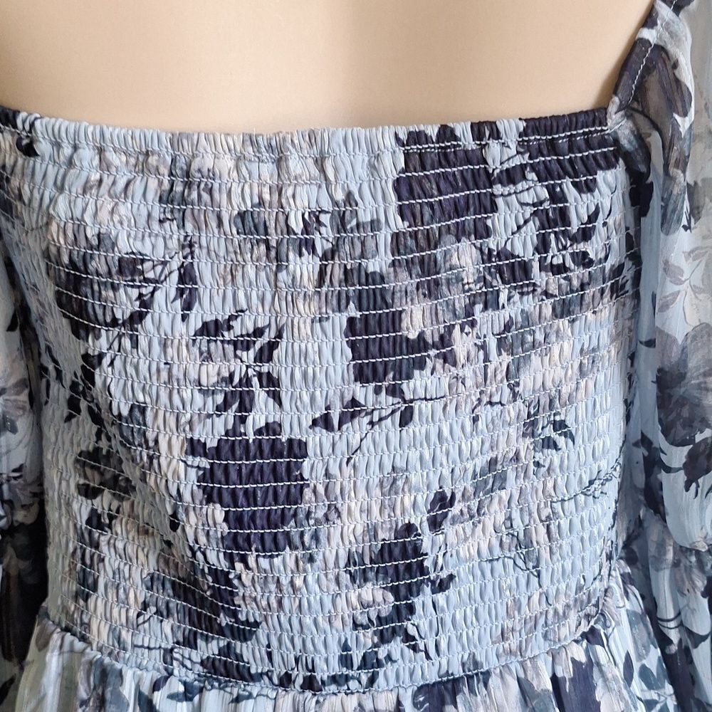 Mi Ami Blue Smocked Chiffon Dress Size XL - Picture 9 of 9